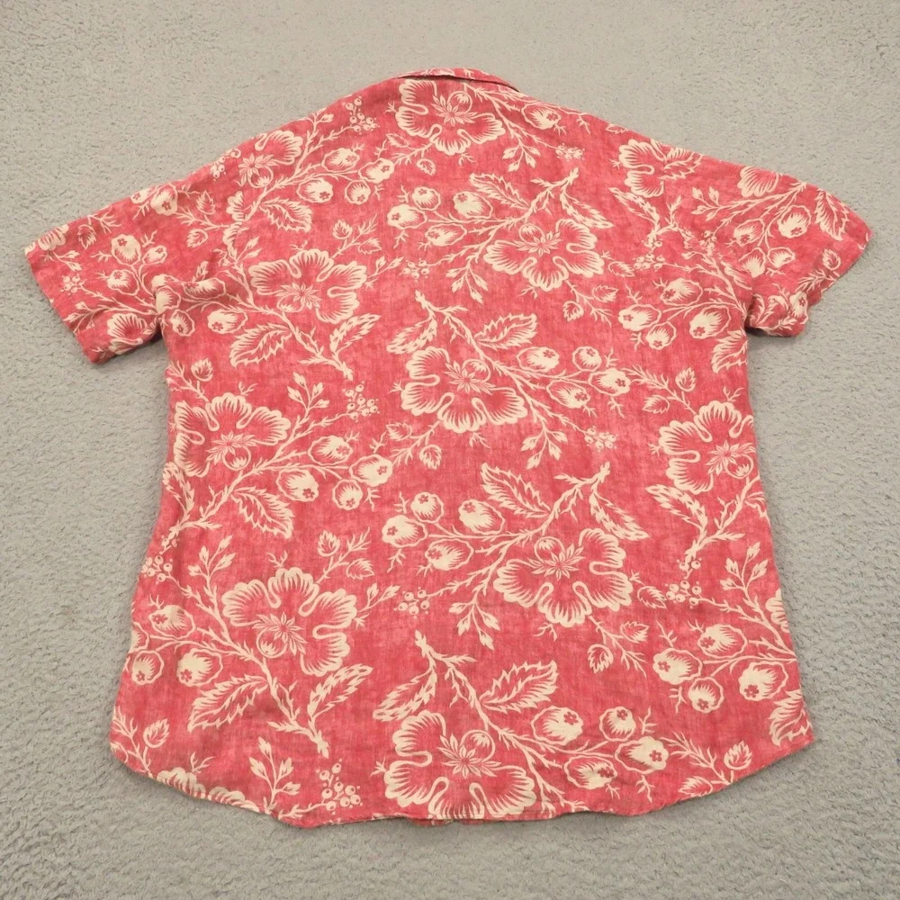 VTG Polo Ralph Lauren Shirt Men Medium Bonnard Linen Floral Pink Red Camp Collar